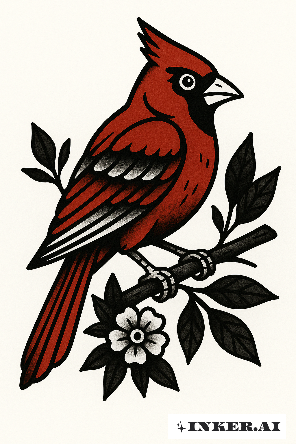 Traditionelles Blackwork-Kardinal-Tattoo