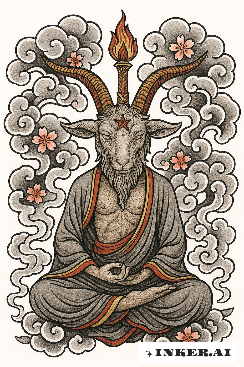 Meditierender Baphomet mit Kumo-Wolken