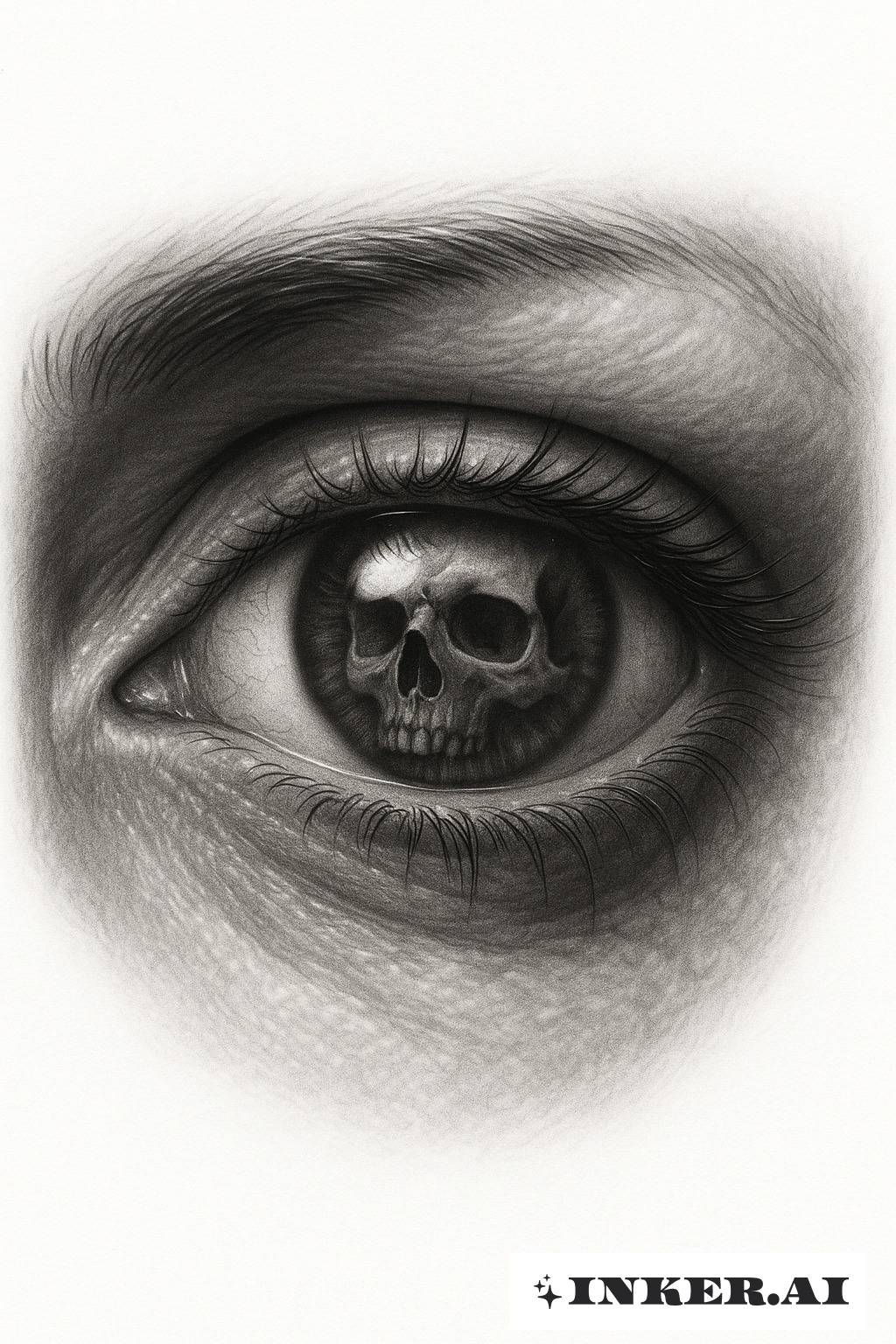 Ein Auge, das einen Totenkopf reflektiert - Memento Mori