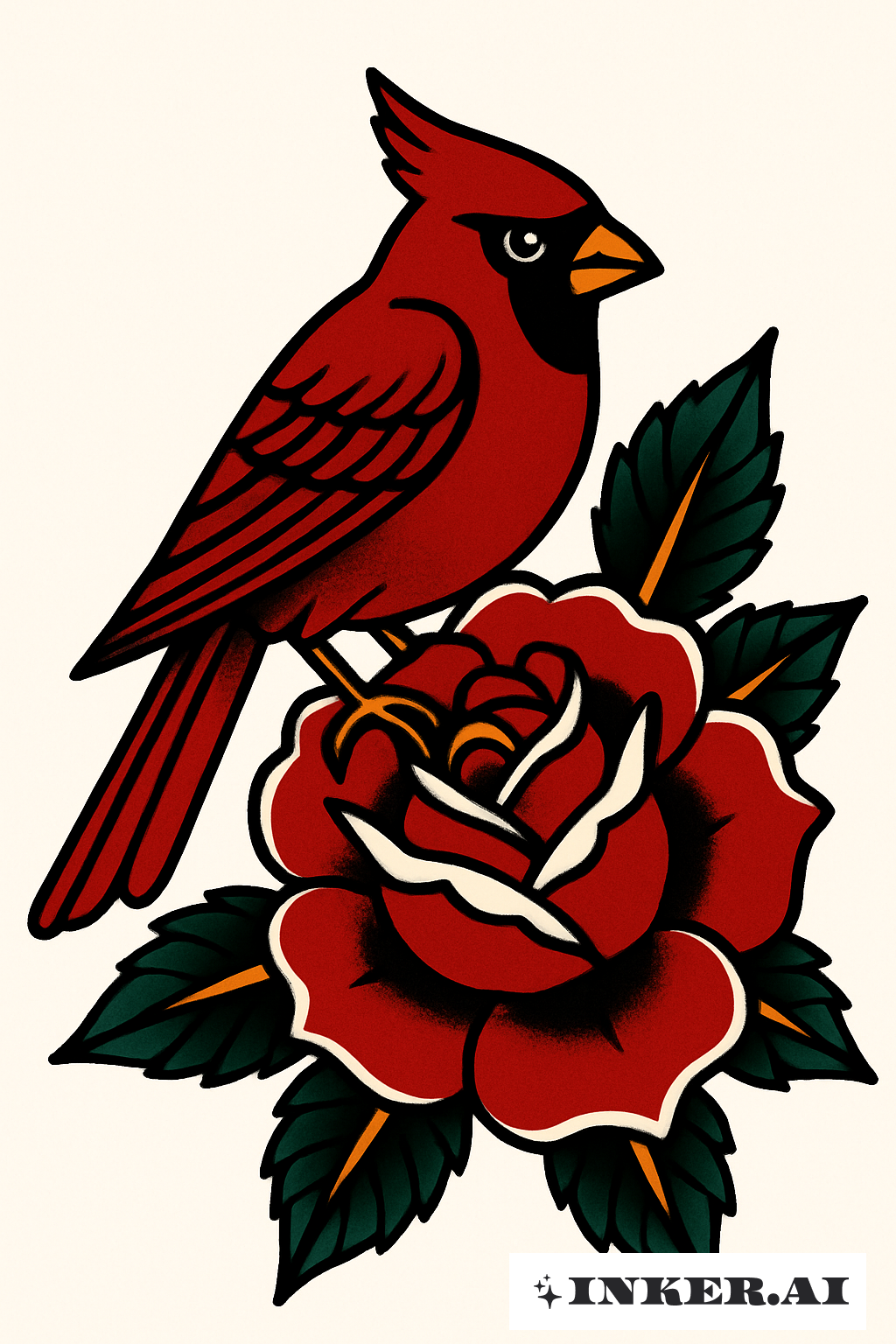 Old School Rose und Kardinal Tattoo