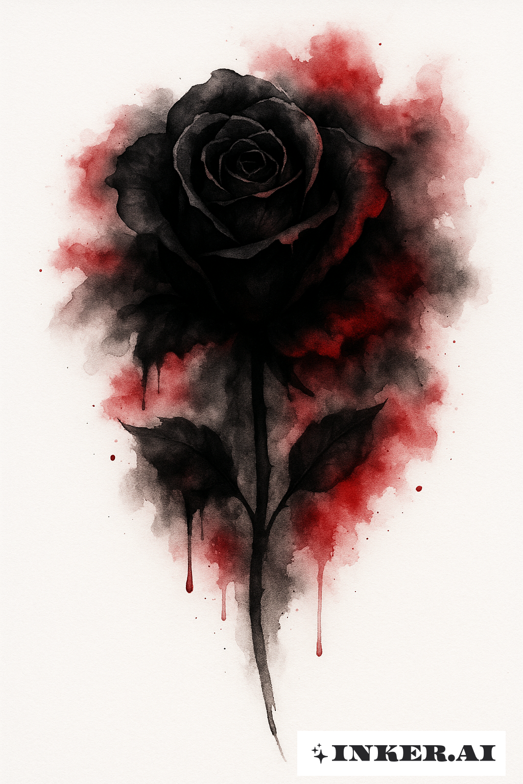 Bleeding Ink Black Rose With Red Hues