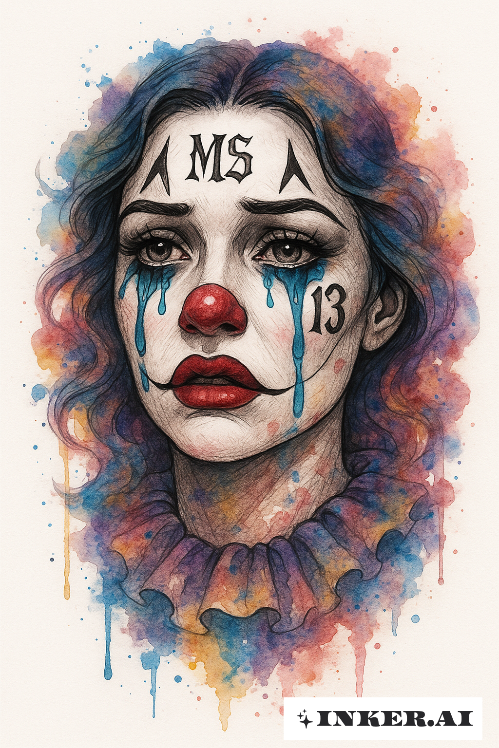 Palhaço Chorando Sra 13 em Tinta