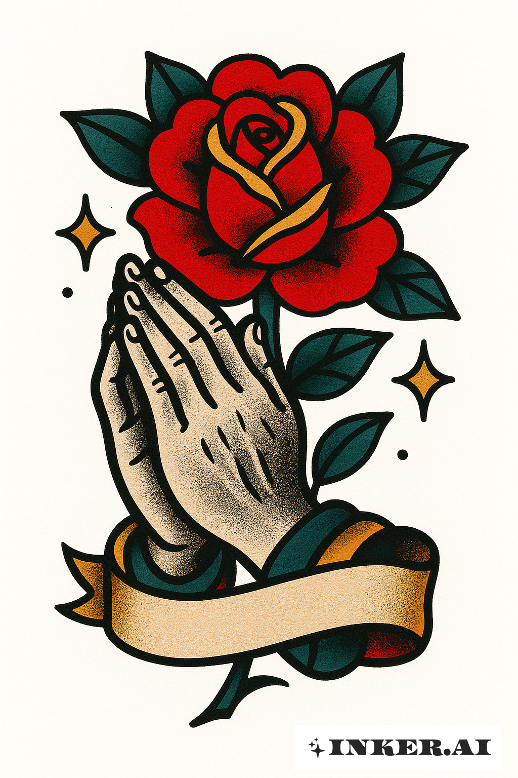 Bold Rose and Praying Hands