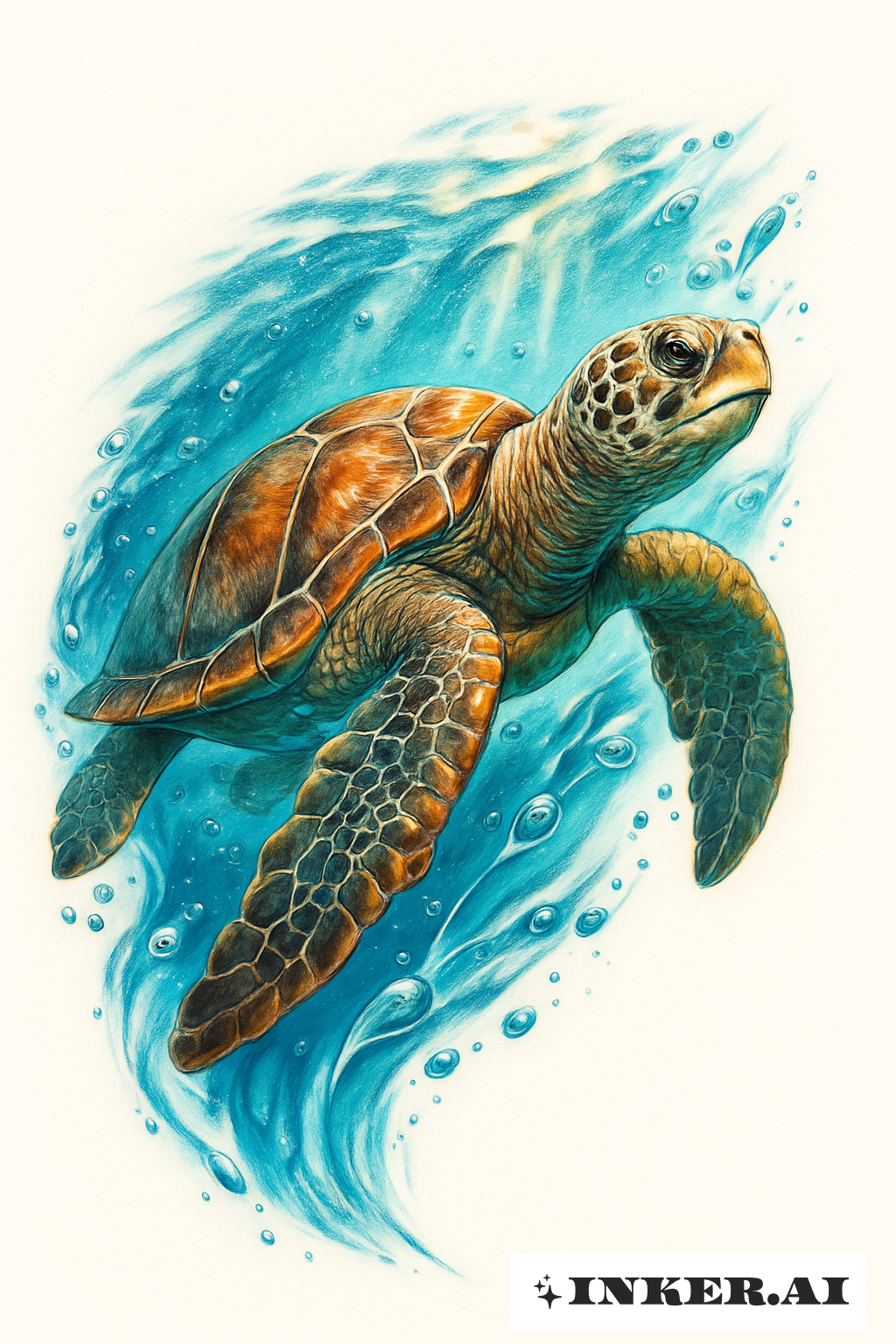 Tortue de mer hyper-réaliste dans la lumière océanique