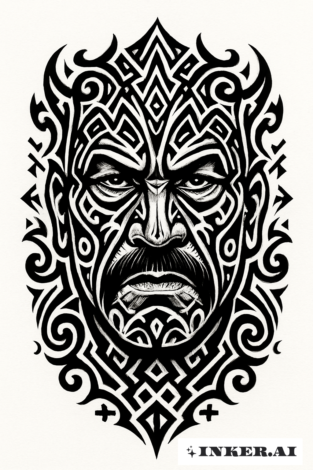 Eine Stammesmaske von Danny Trejos Gesicht