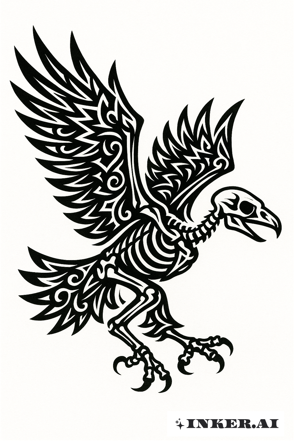 Soaring Eagle Skeleton in Tribal Style