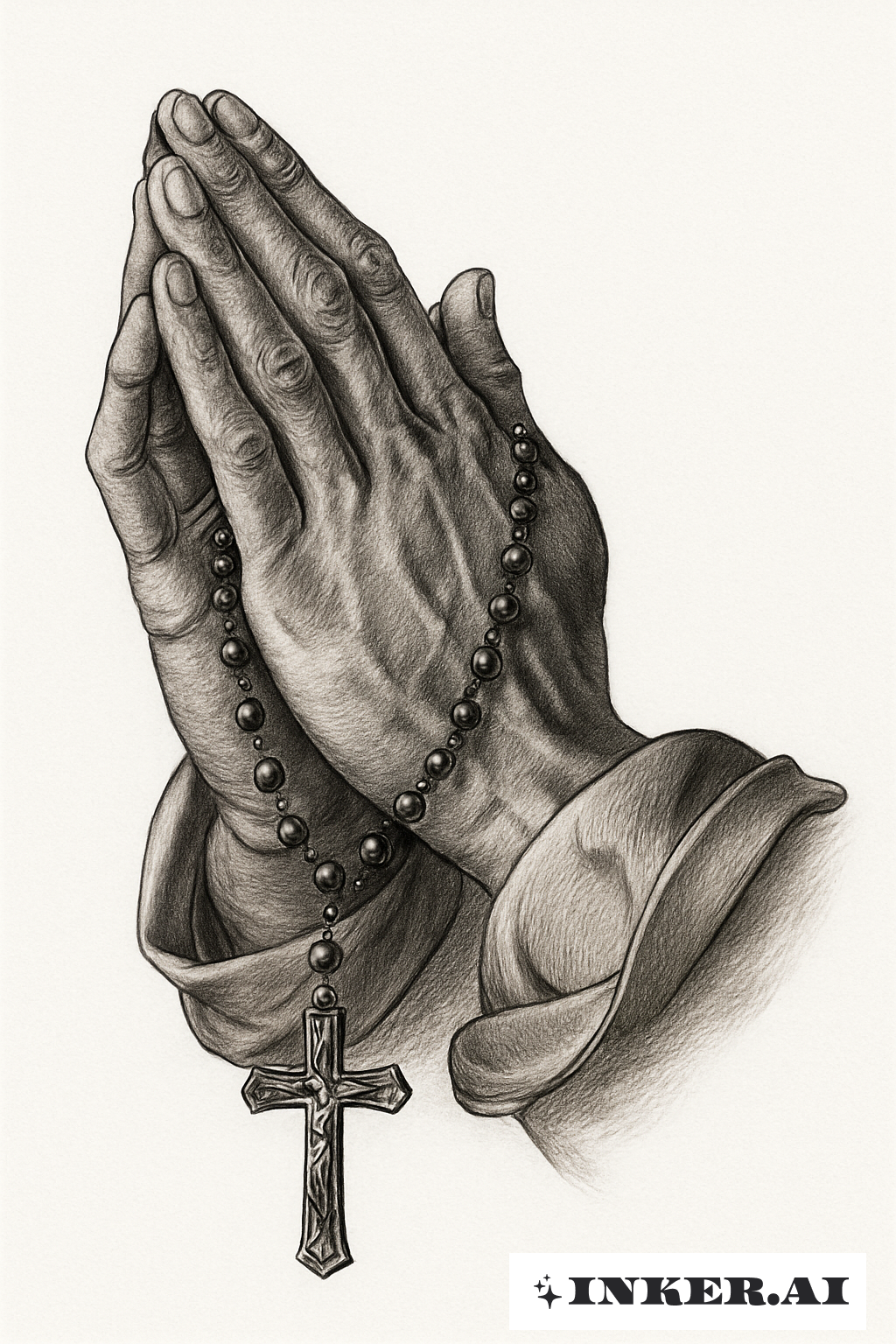 Praying Hands Holding a Detailed Rosary