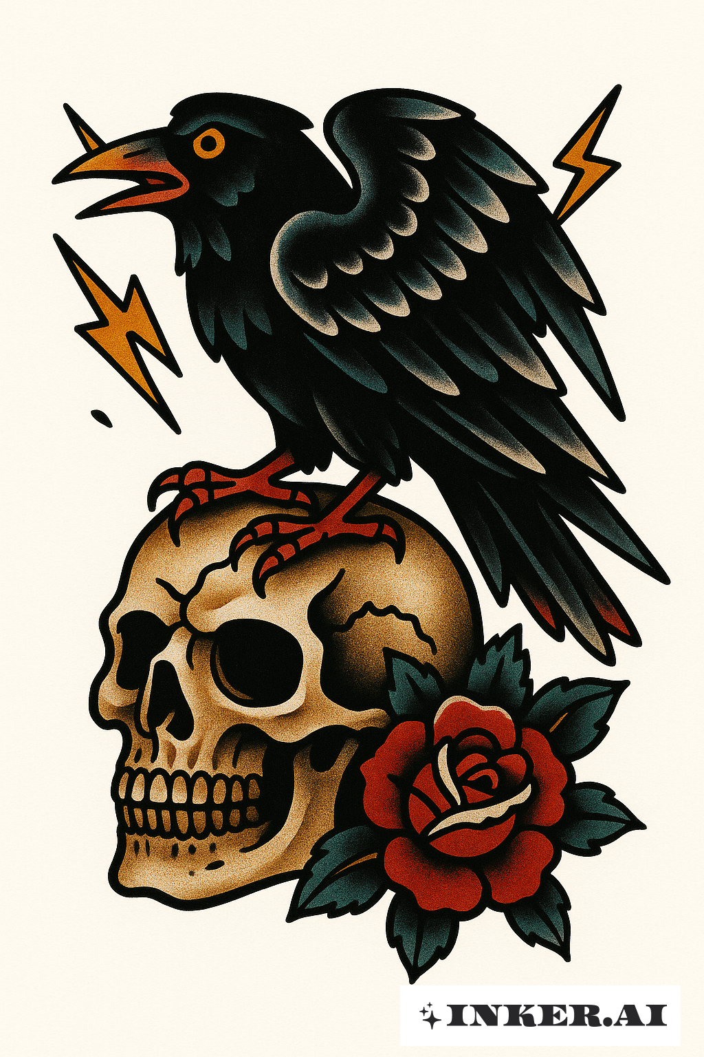 A Crow Perched On A Skull Tattoo Design: Free Download \u0026 Virtual Try-On, image size:1024x1536