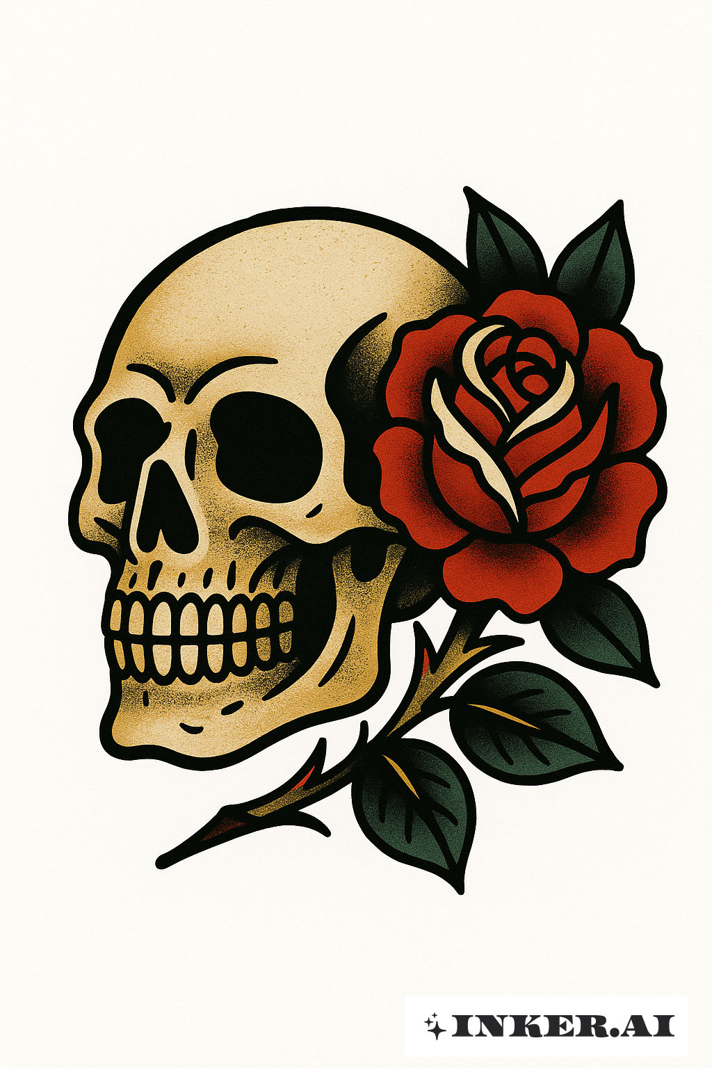 Bold Totenkopf With A Single Red Rose