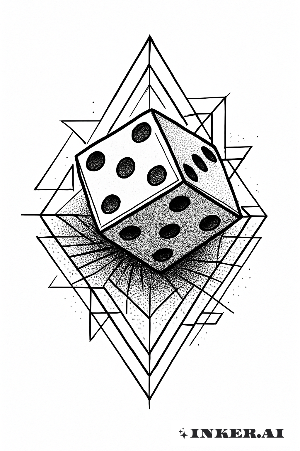 A Dice Emerging from a Dotwork Pattern