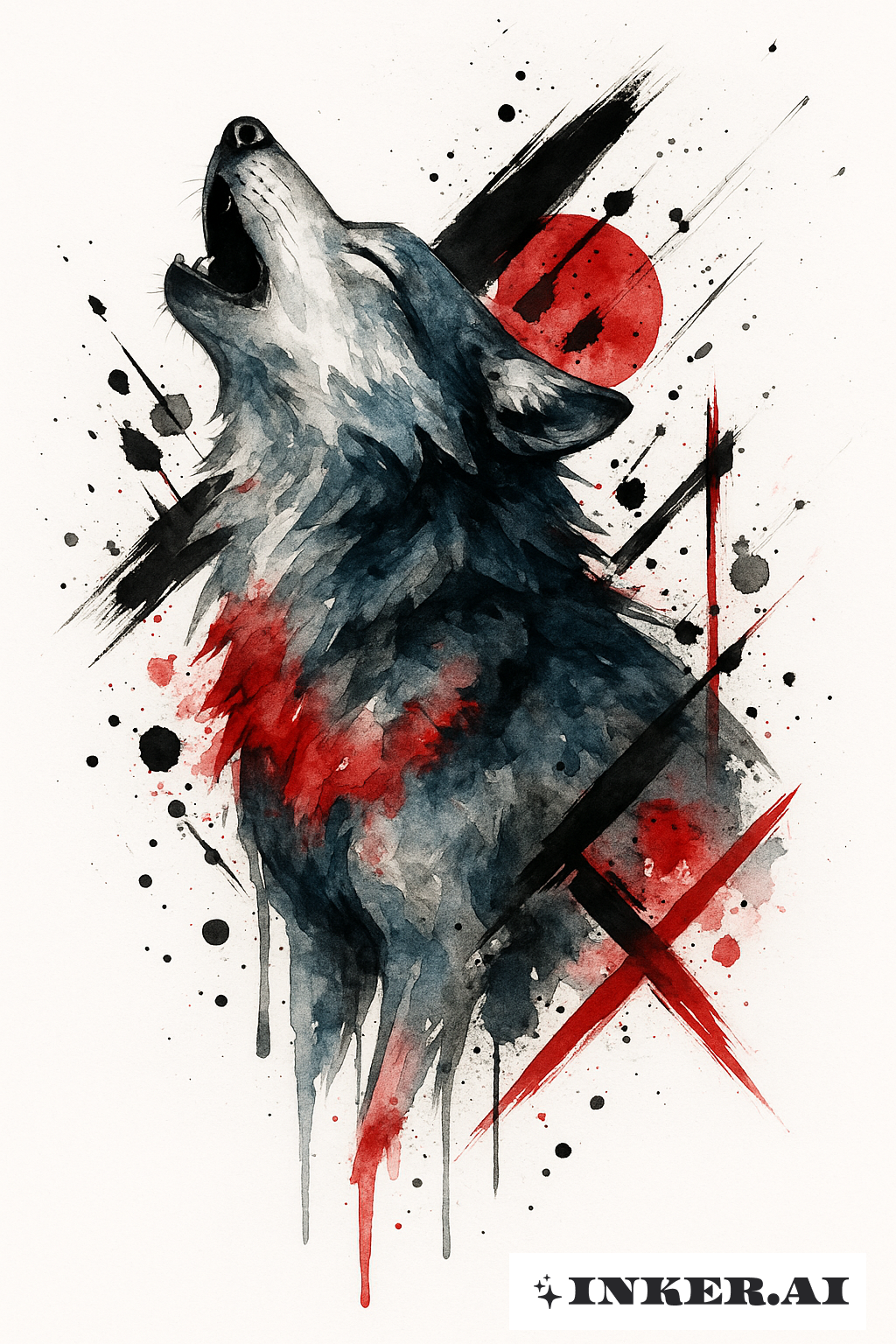 Loup Hurlant Aquarelle Trash Polka