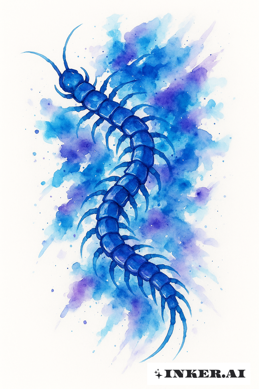Éclaboussure d'Aquarelle Bleu et Violet Millipède