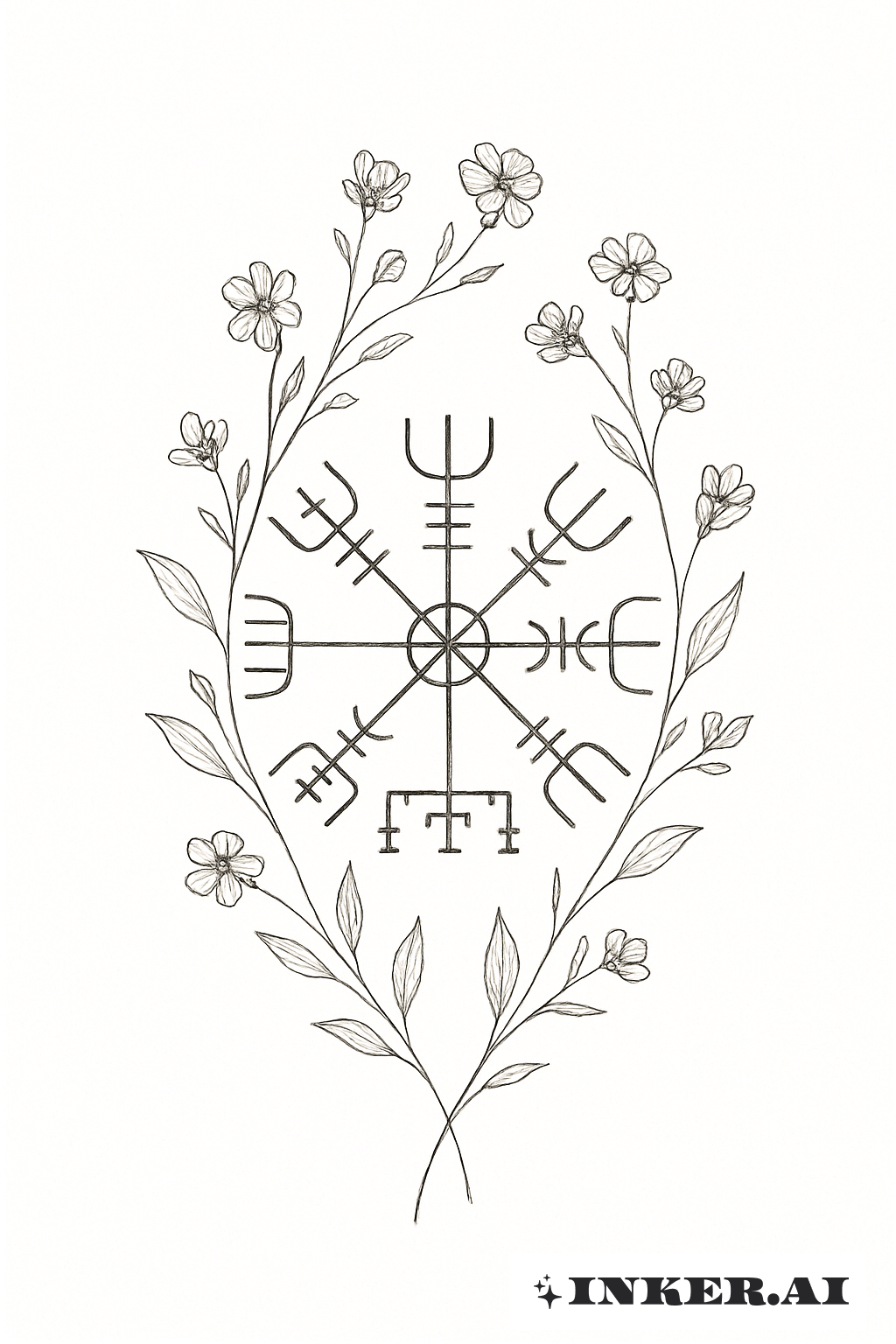 Übernatürliches Schutzsymbol mit Wildblumen