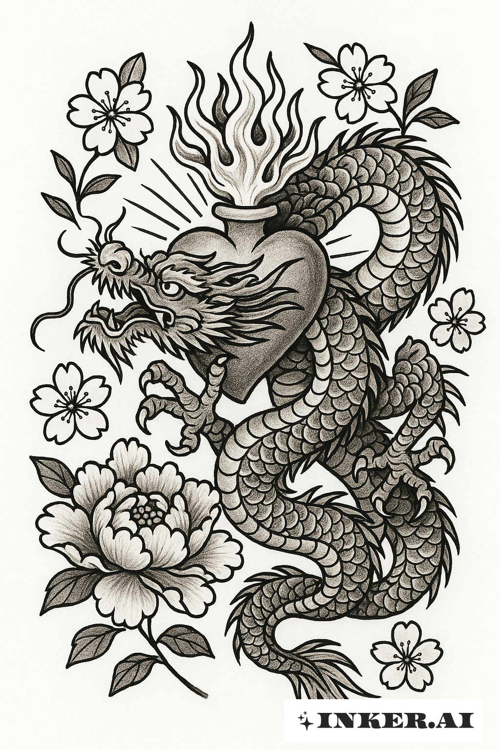 Un Cœur Sacré Protégé Par Un Dragon