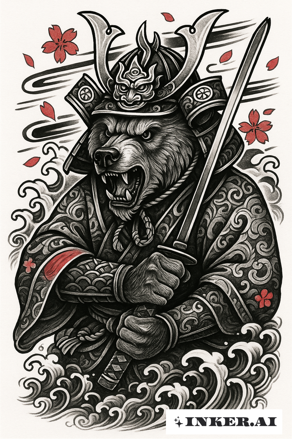 Diseño de Tatuaje Oso Guerrero Samurai Con Casco Kabuto: Descarga Gratis y  Prueba Virtual, image size:1024x1536