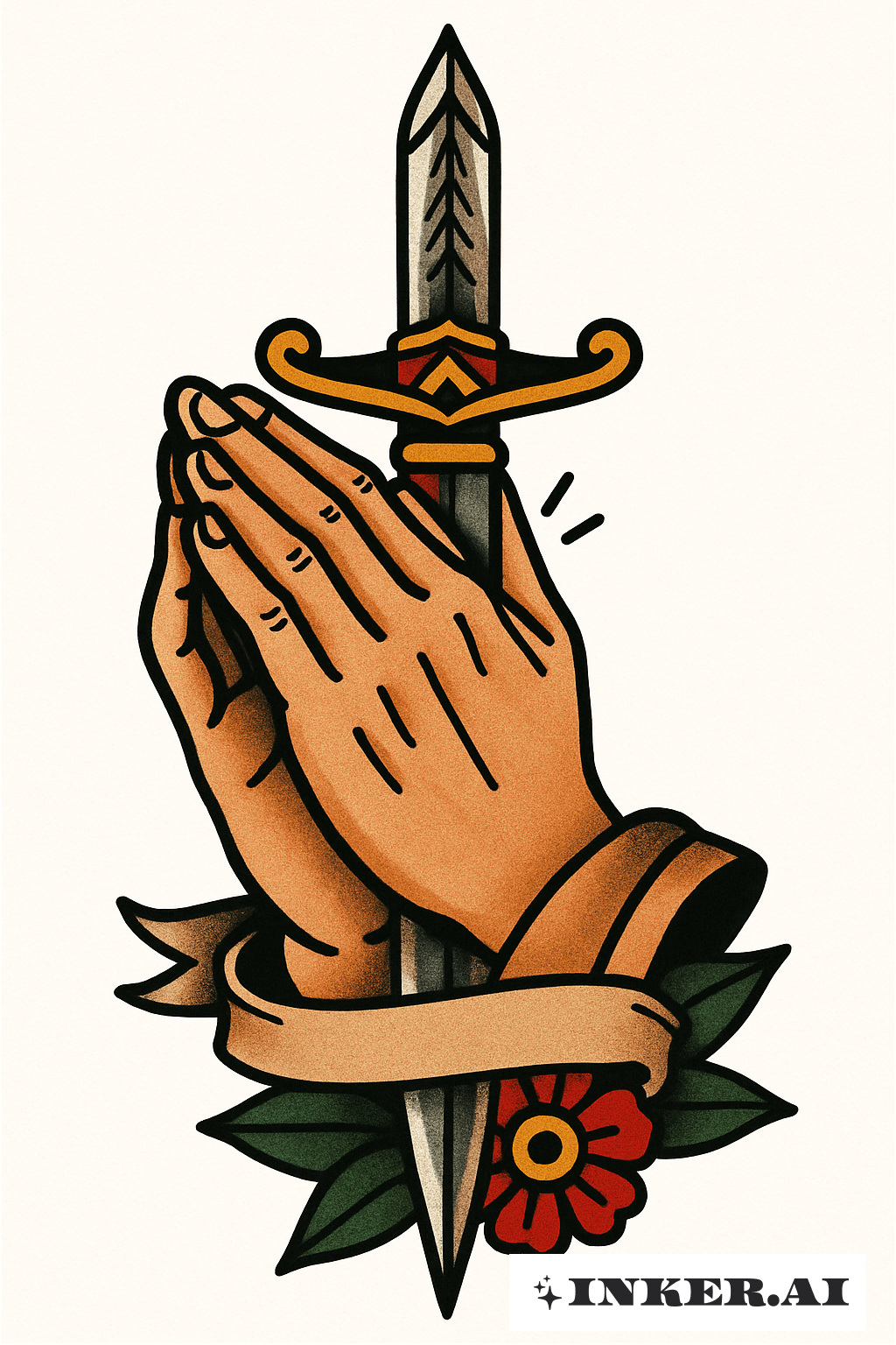 Praying Hands Grasping a Dagger