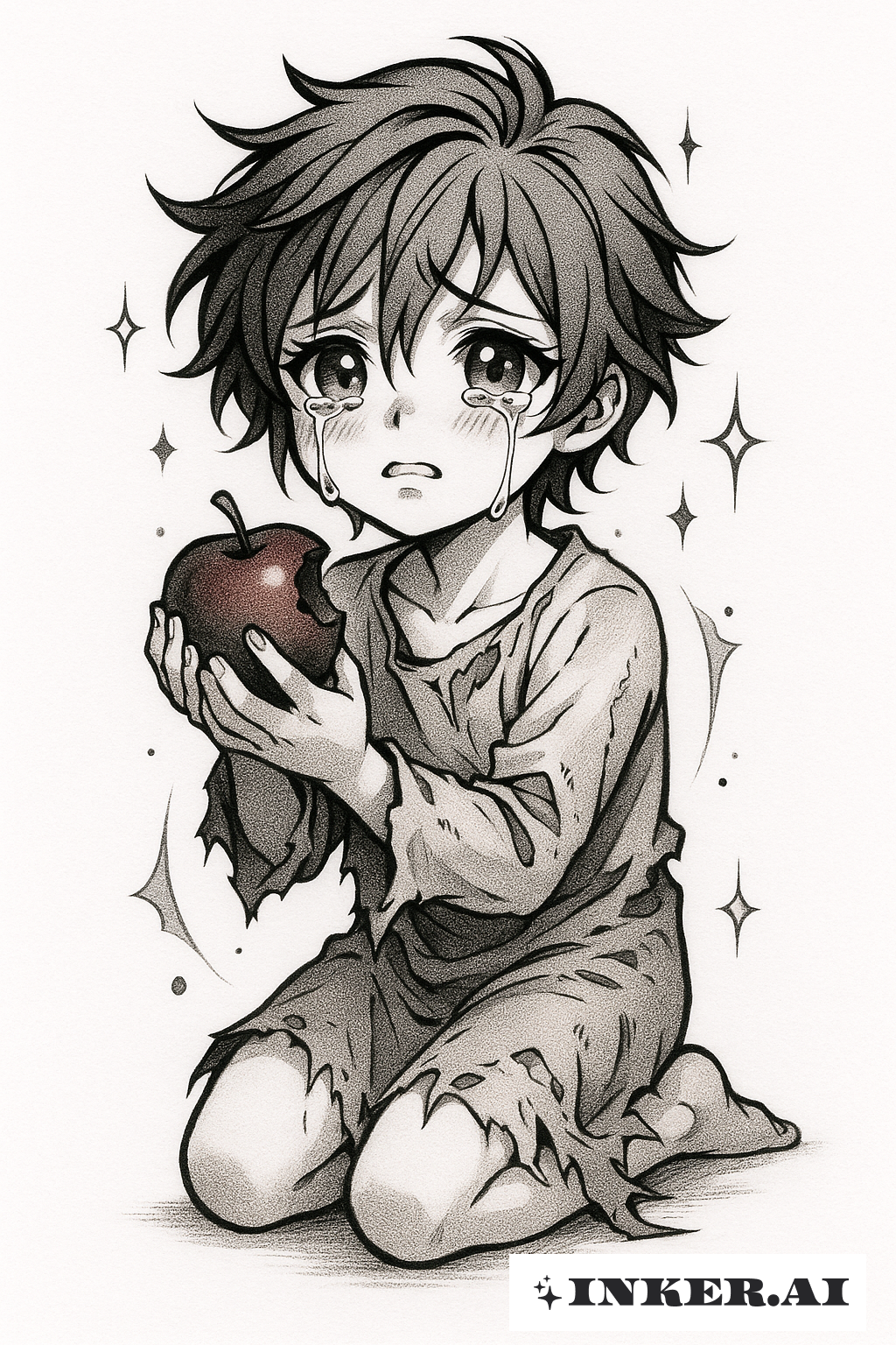 A Crying Character Holding the Bad Apple