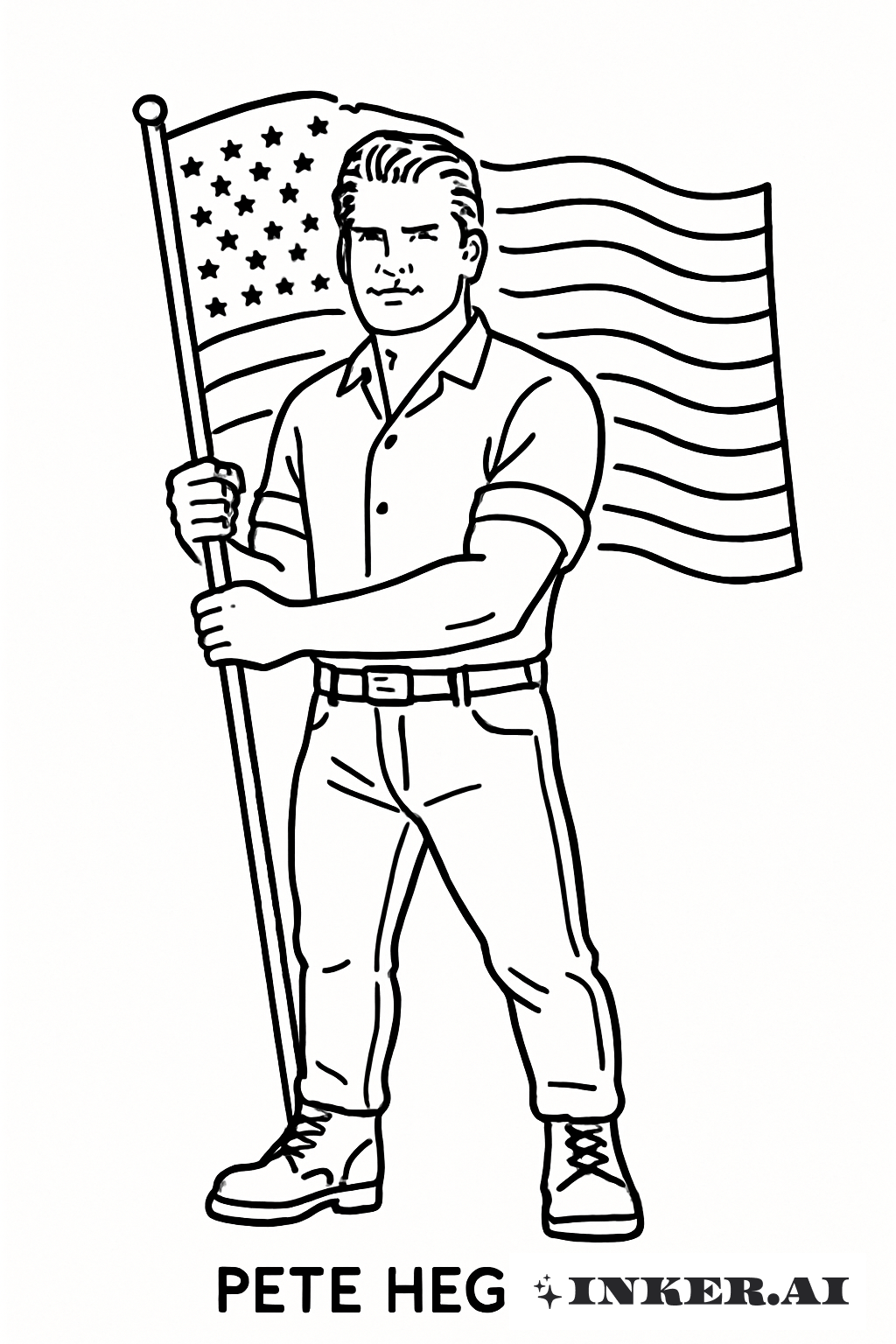Saubere Skizze von Pete Hegseth mit einer Flagge