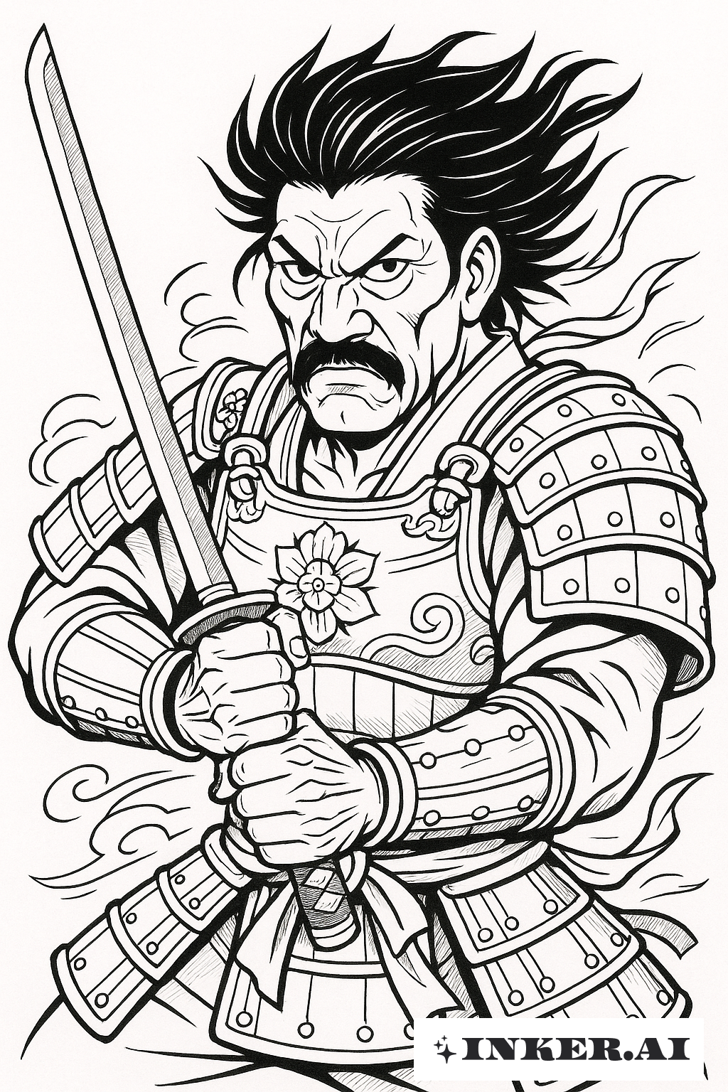 Samurai Danny Trejo, der ein Katana schwingt