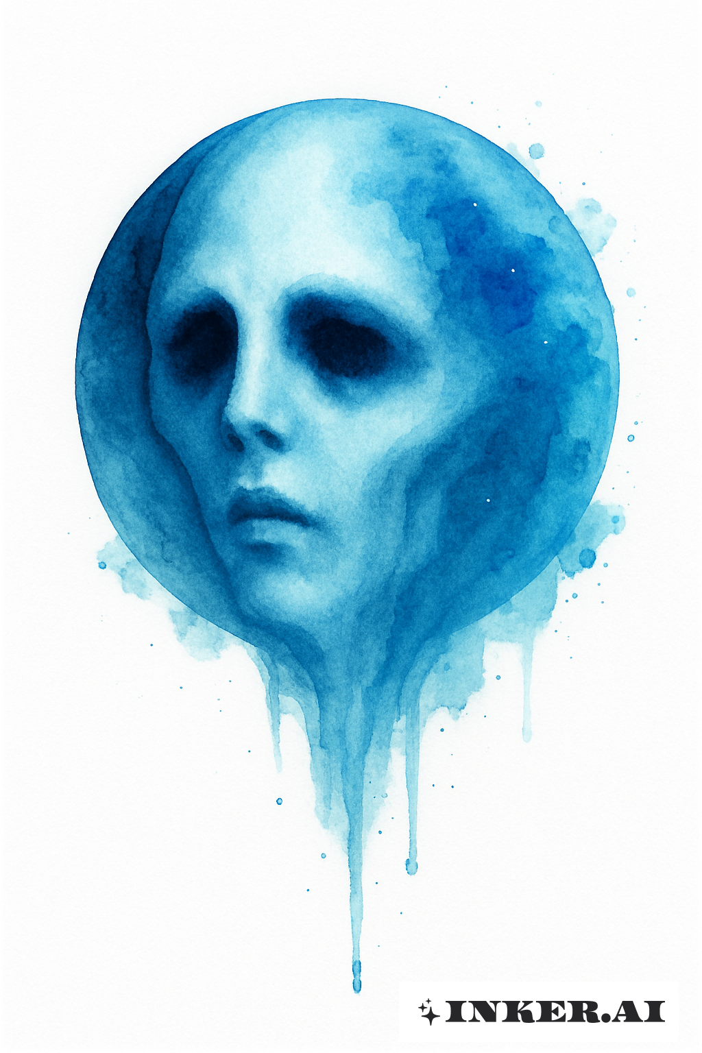 Ghost Face With A Blue Watercolor Moon