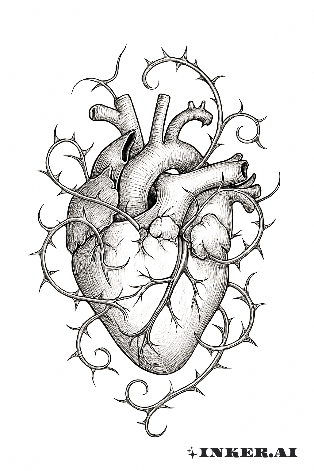 Cœur Anatomique Infecté par des Lianes Épineuses