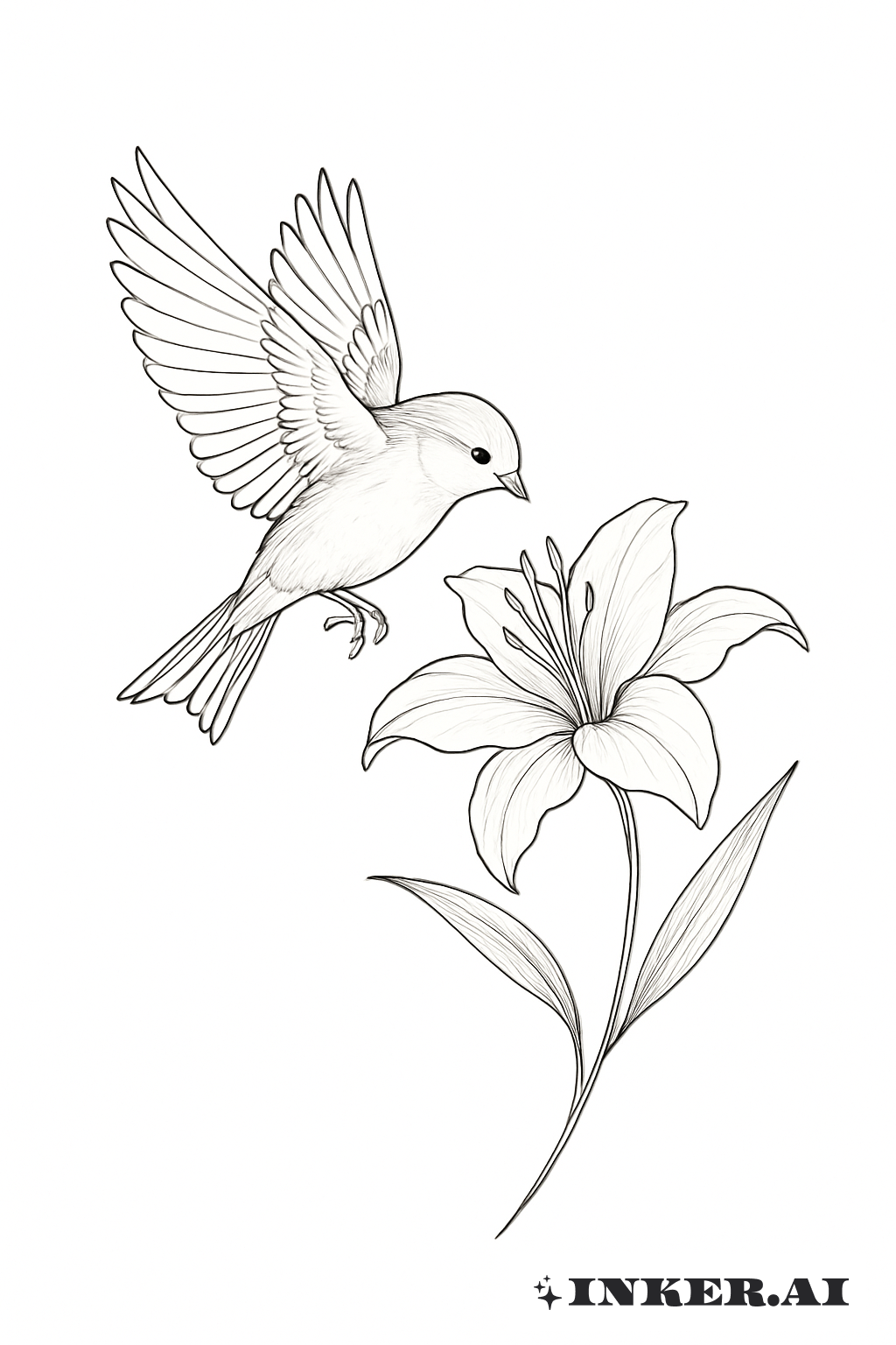 A Delicate Sparrow And Lily Flower