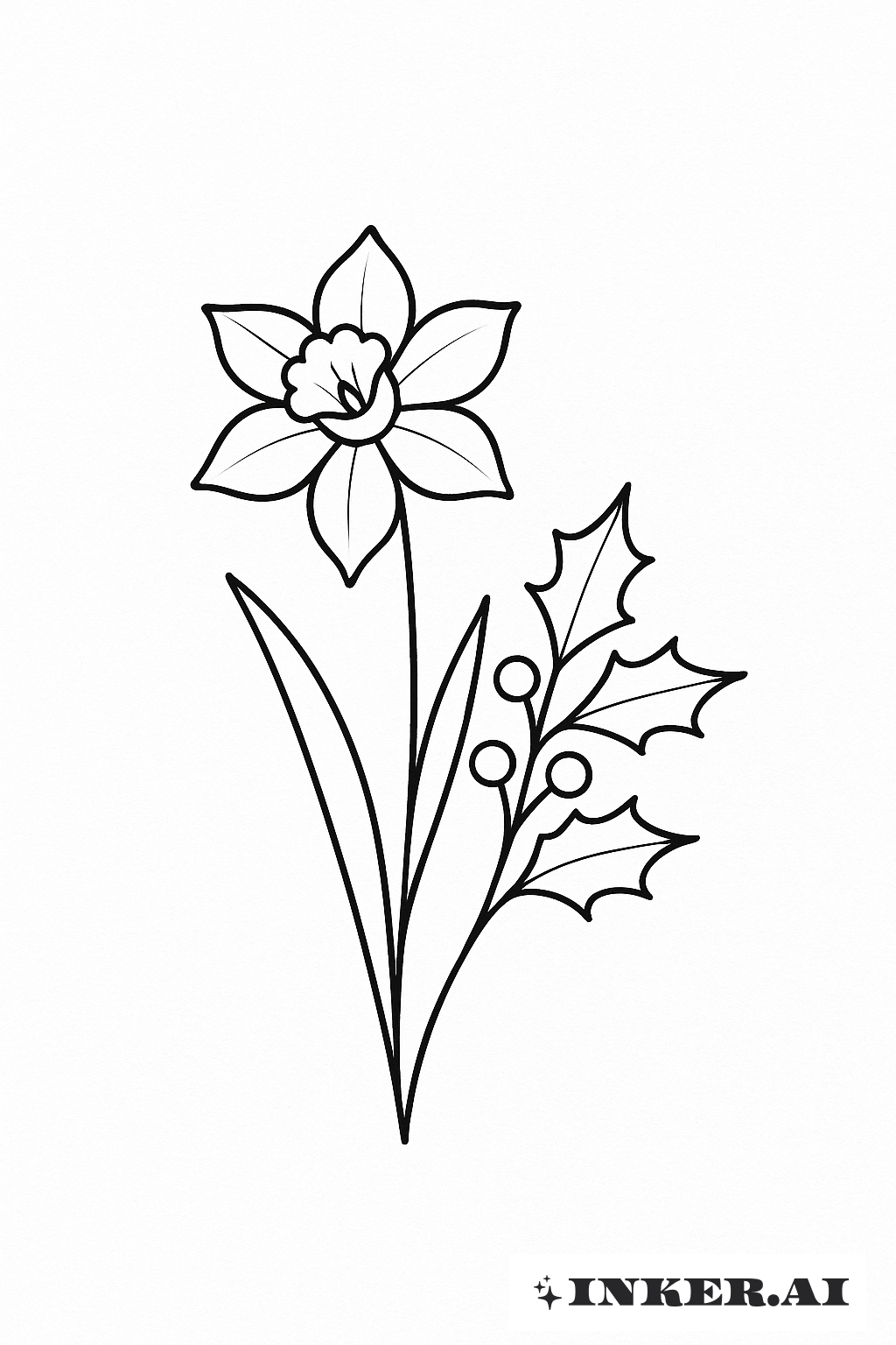 Une Jonquille Propre Et Une Branche De Houx