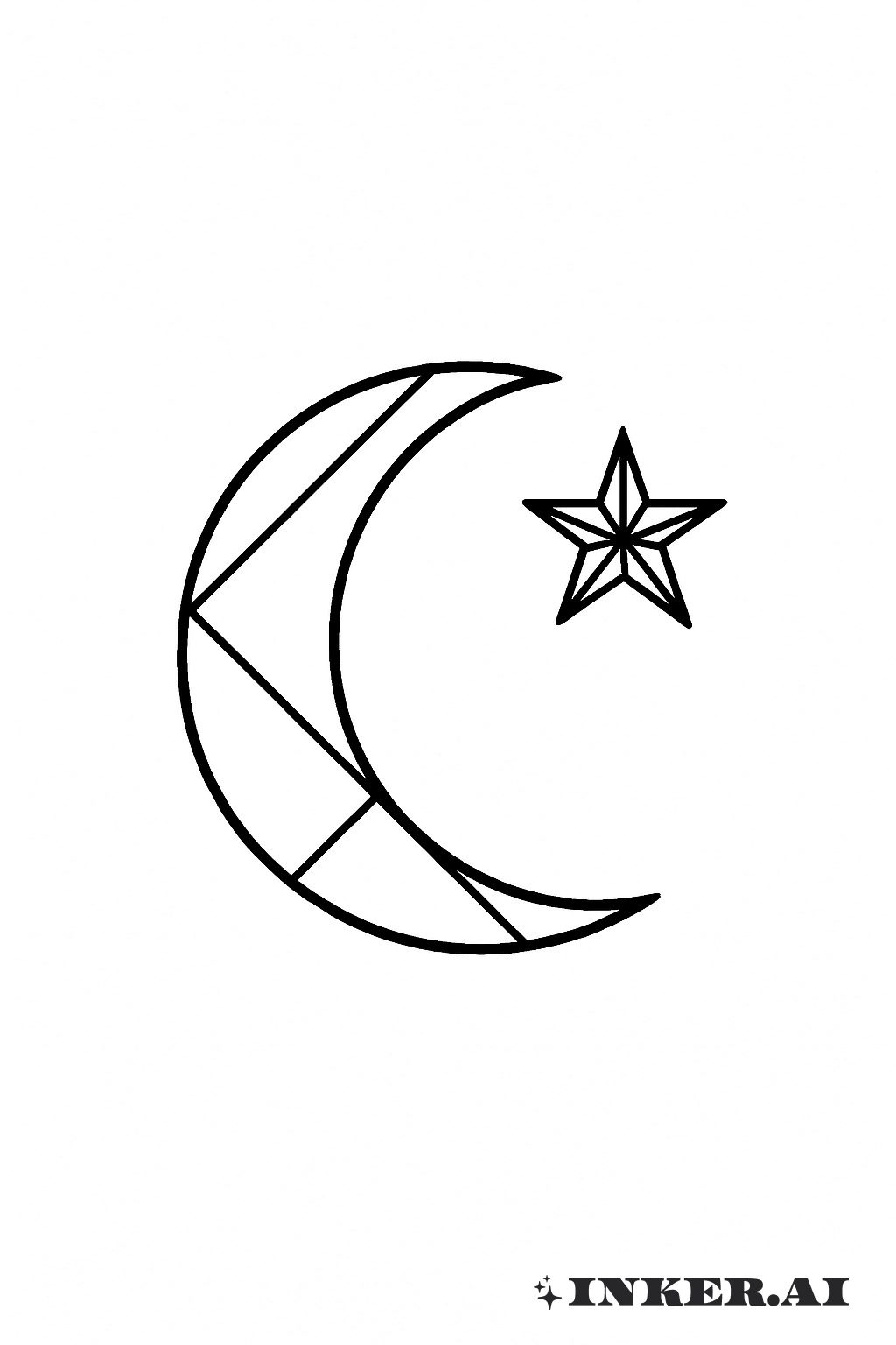 A Geometric Crescent Moon And A Single Star