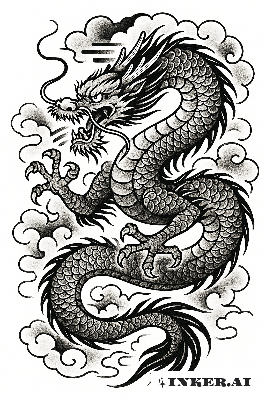 Dragon chinois majestueux parmi les nuages