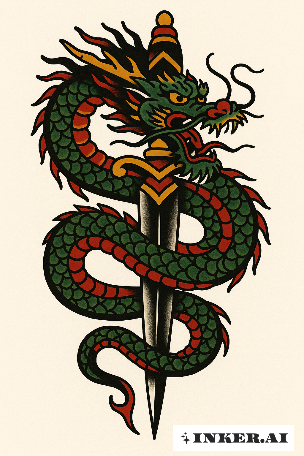 經典日本龍與匕首