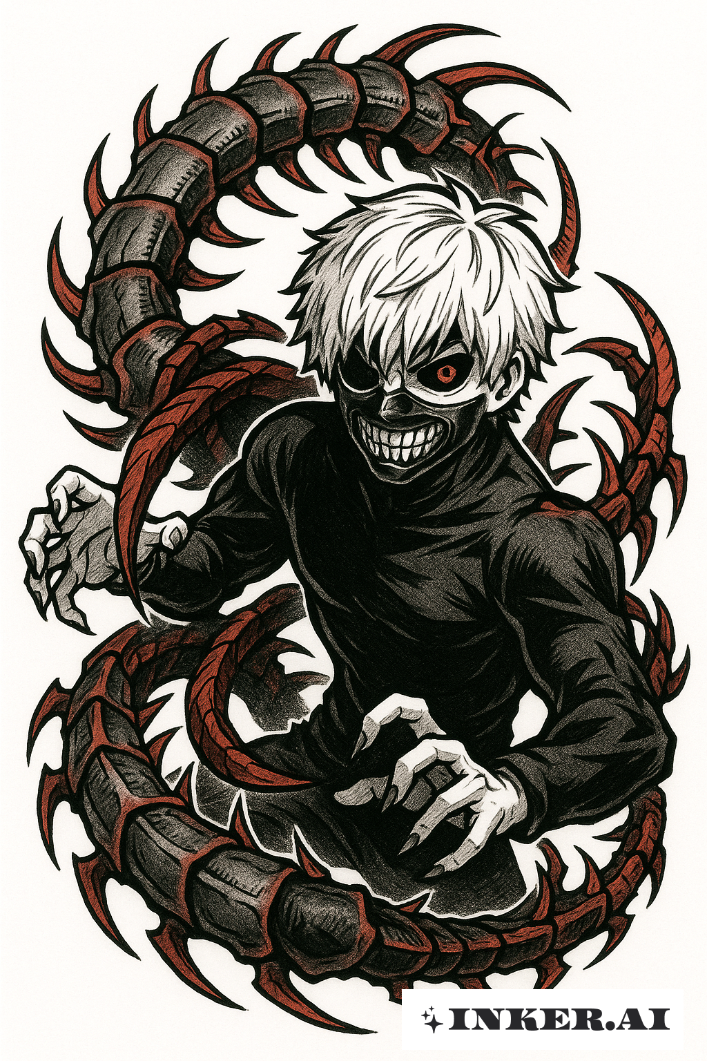 Transformation en centipède Kakuja de Kaneki