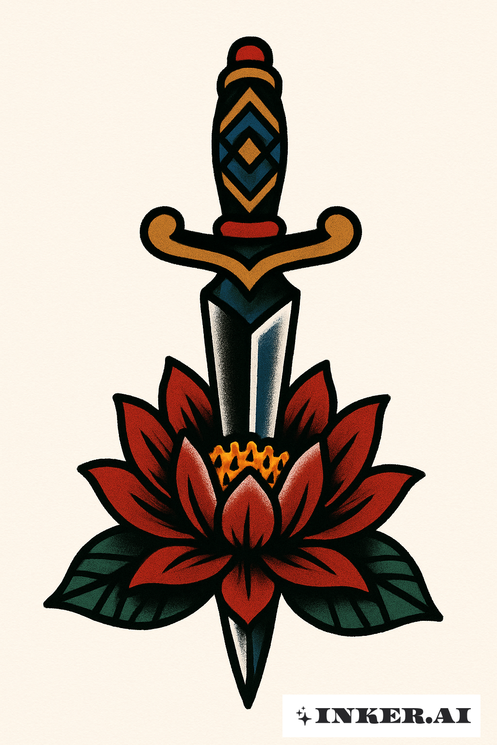 Bold Outline Water Lily And A Dagger