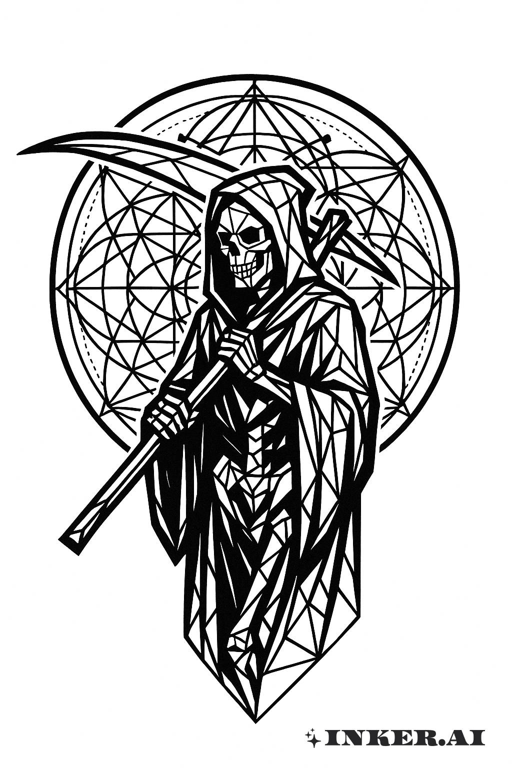 Sensenmann Vor Einer Mandala Aus Heiligen Geometrien