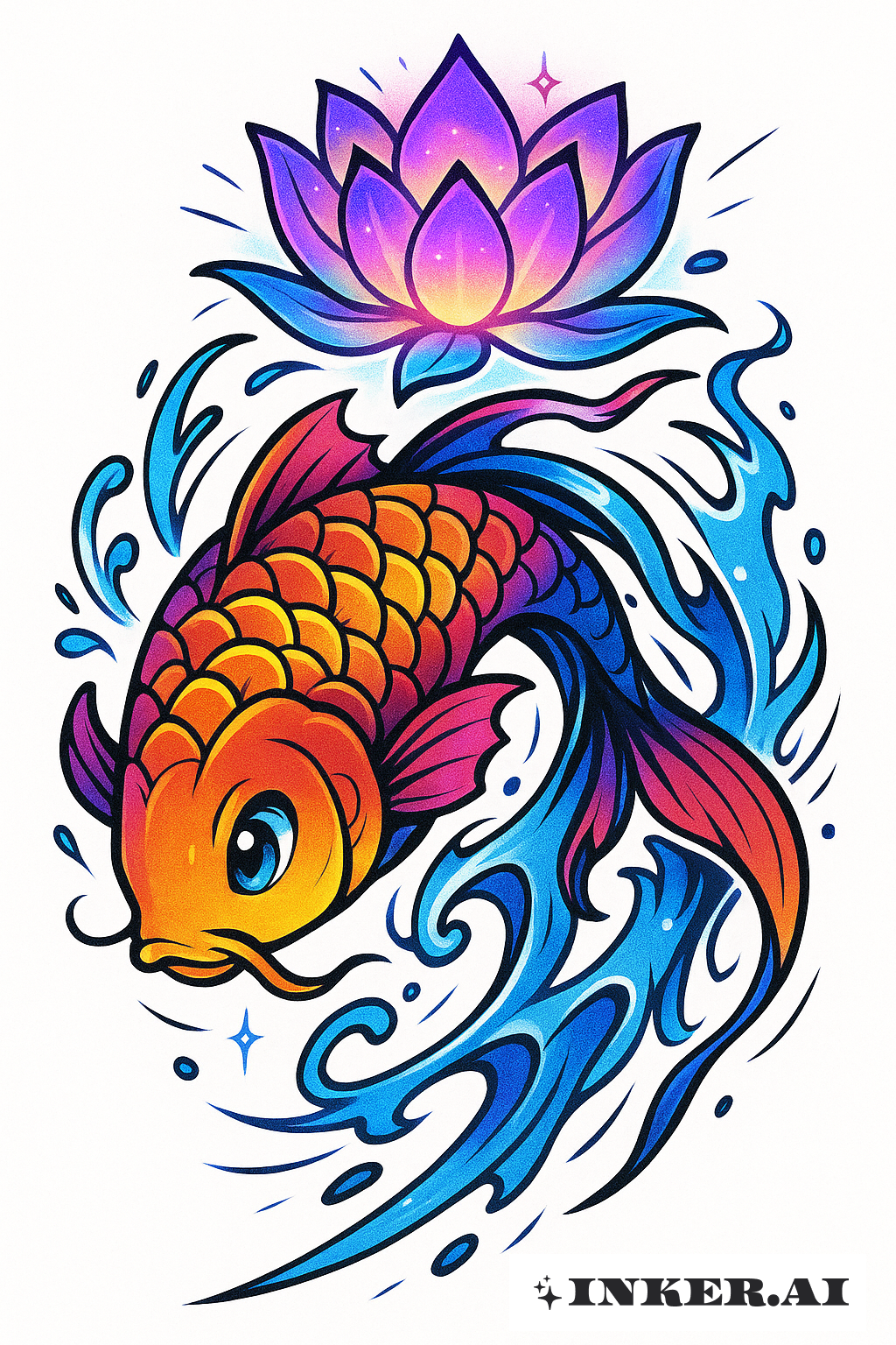 Koi Spirit and a Glowing Lotus Flower