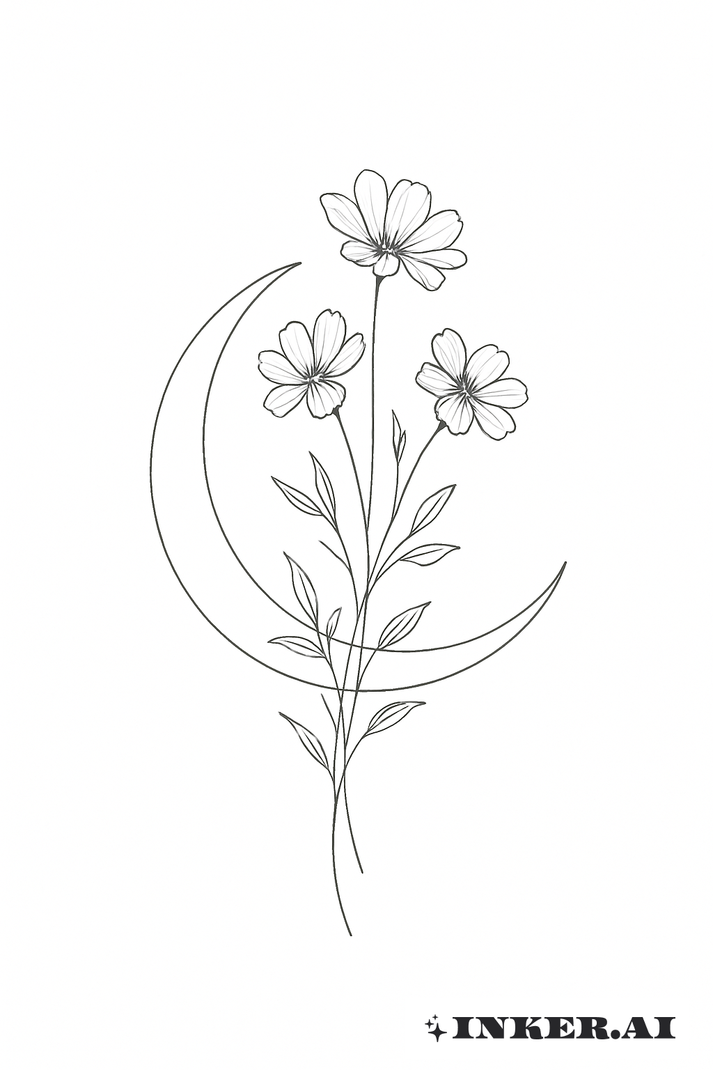 Delicate Wildflowers And A Crescent Moon