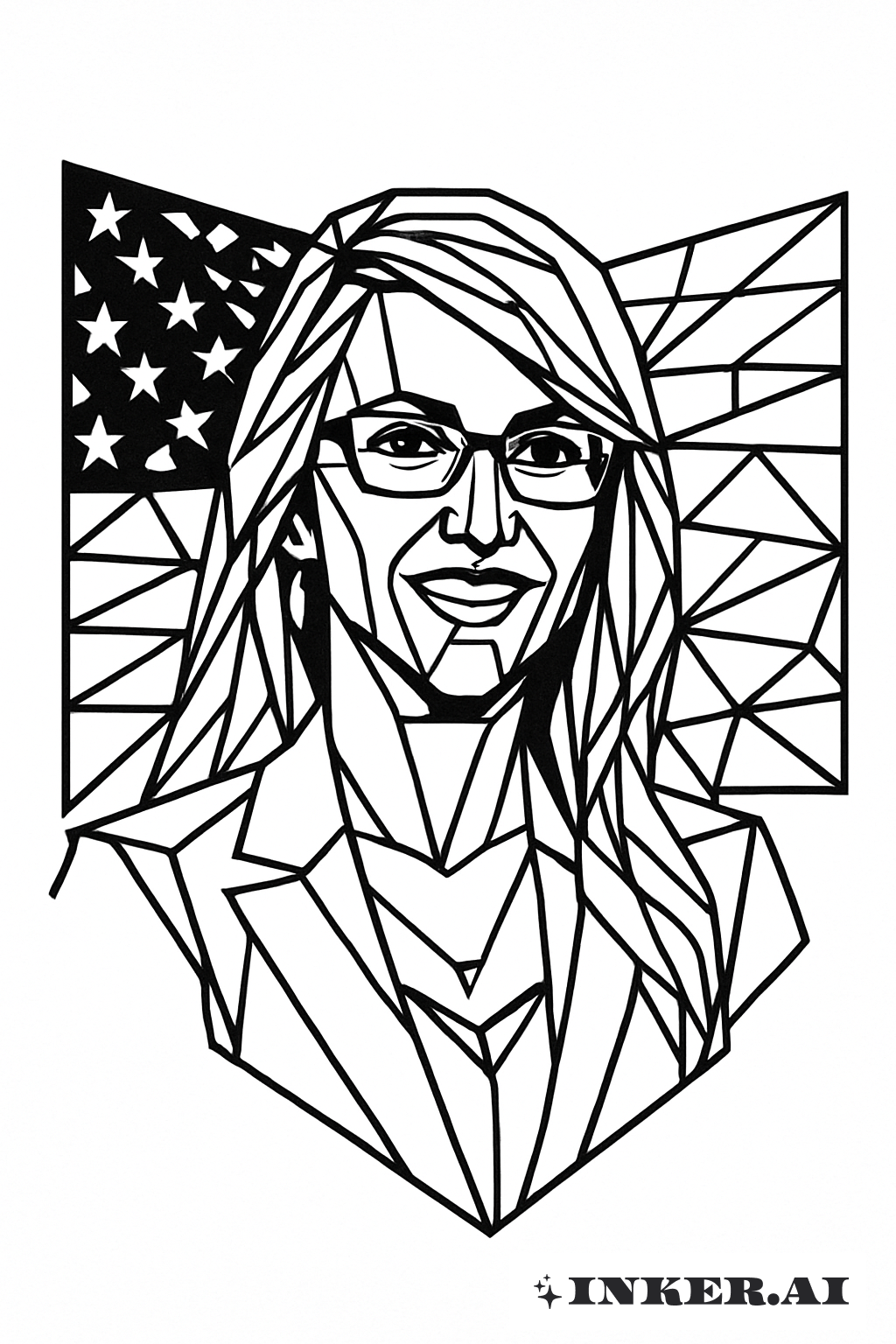 蘿倫·博博特的破碎幾何旗幟前