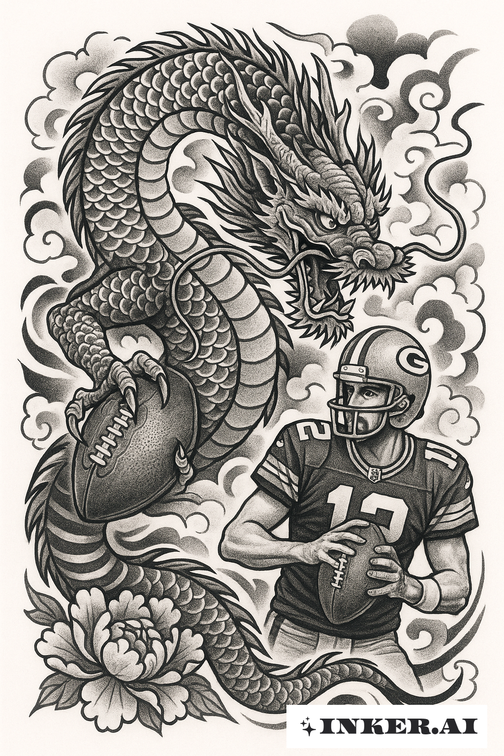 龍環繞亞倫·羅傑斯的美式足球