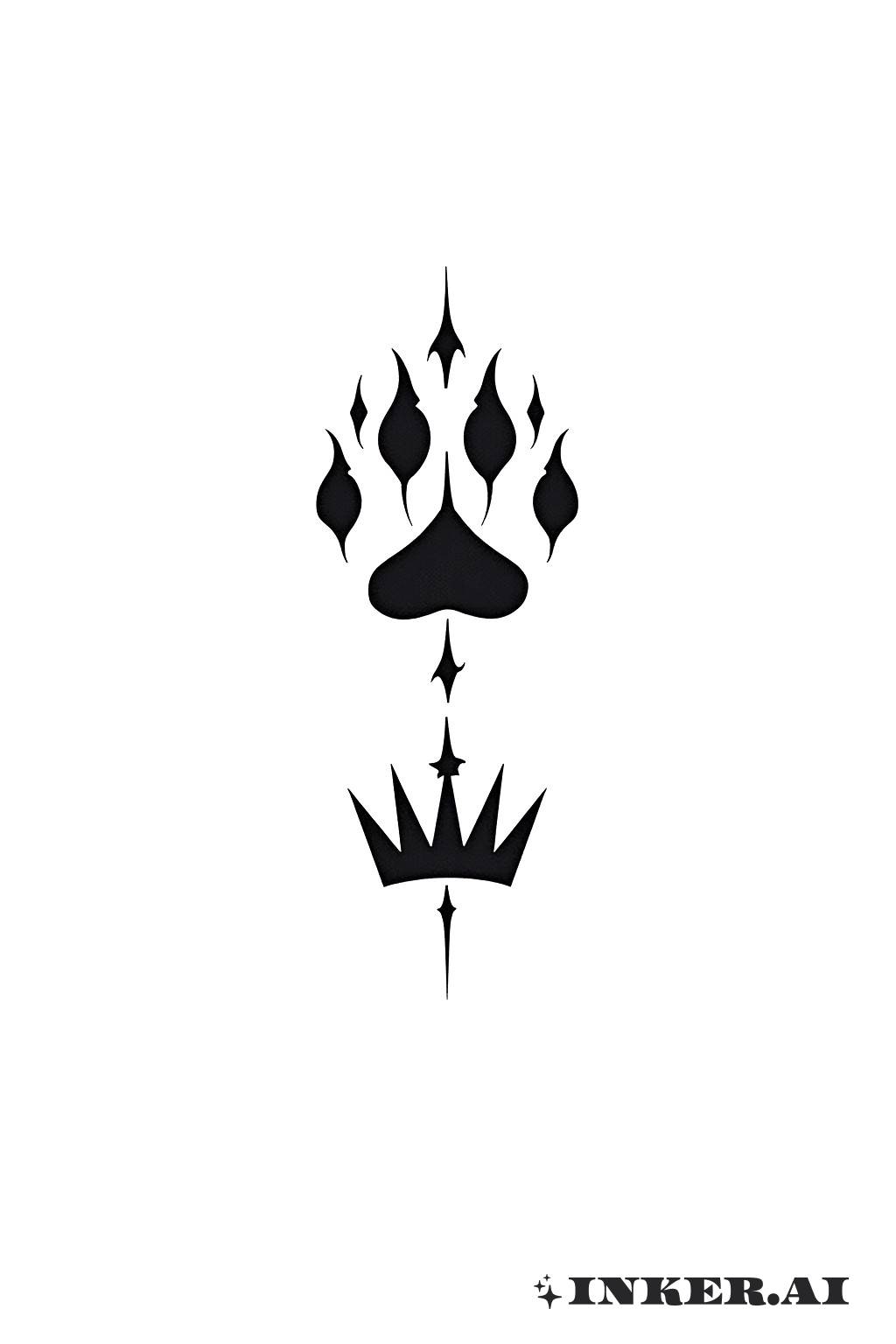 A detailed lion paw print with an elegant crown resting on top, symbolizing strength and royalty.