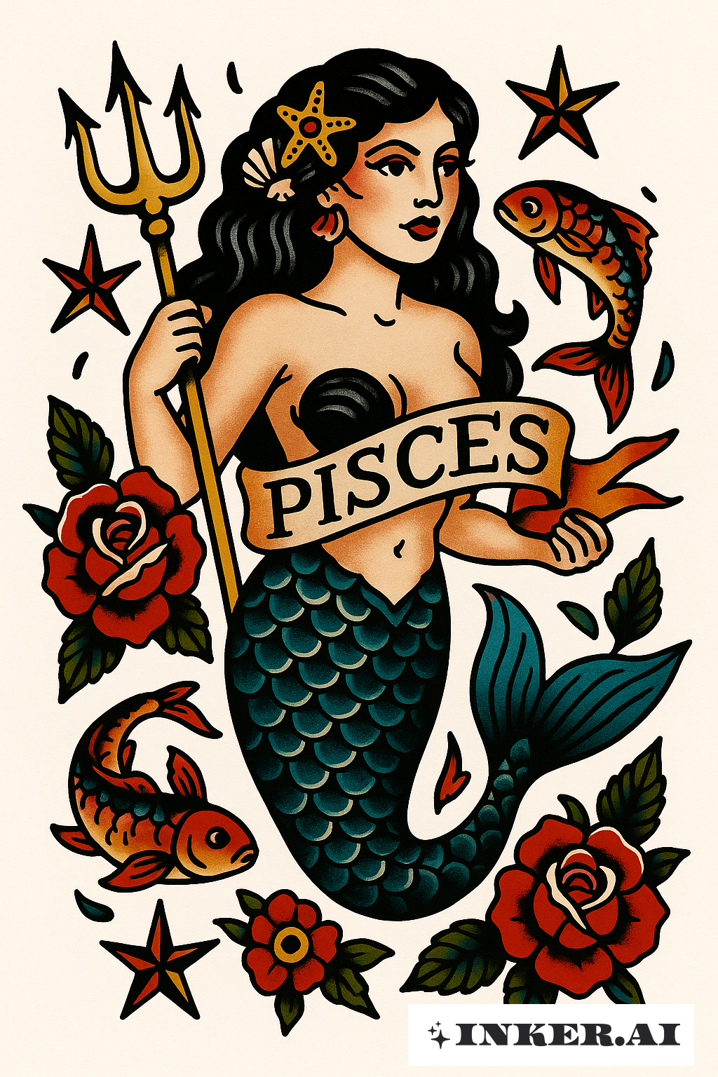 Deusa Sereia de Peixes à Moda Antiga