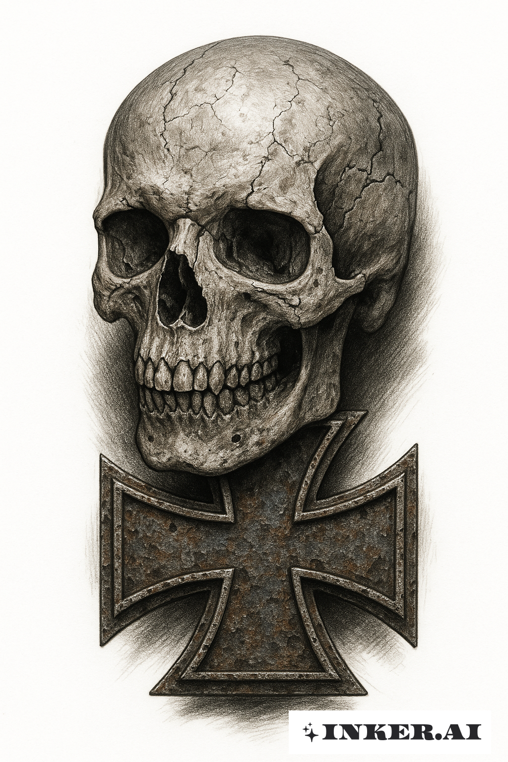 Um Totenkopf Envelhecido e uma Eisernes Kreuz Enferrujada