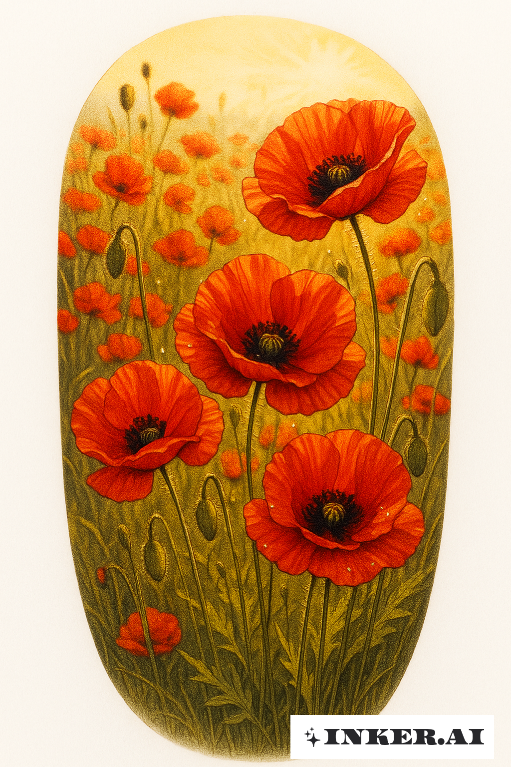 Ein sonniges Feld roter Mohnblumen