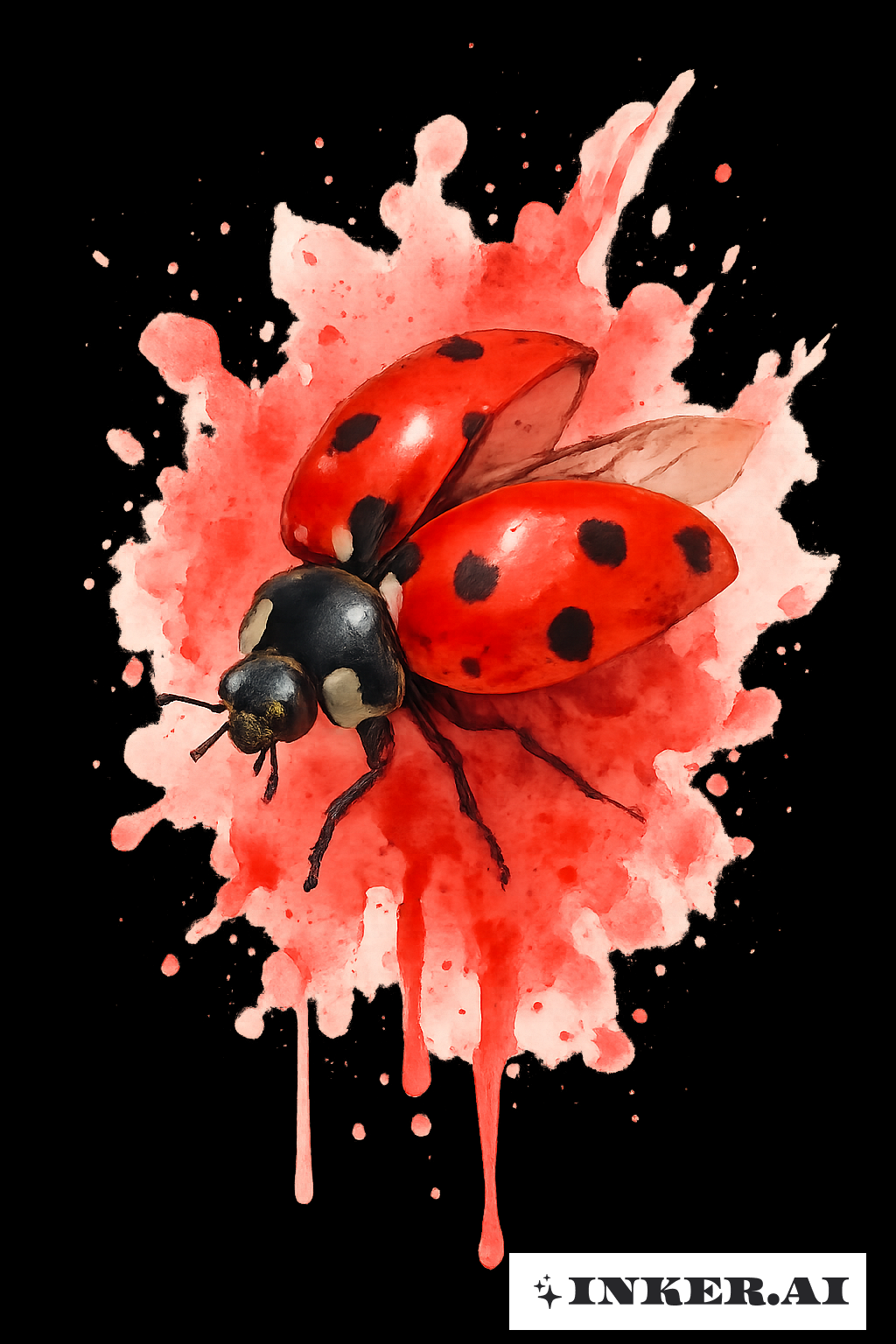 Joaninha com Splash de Aquarela Vermelha