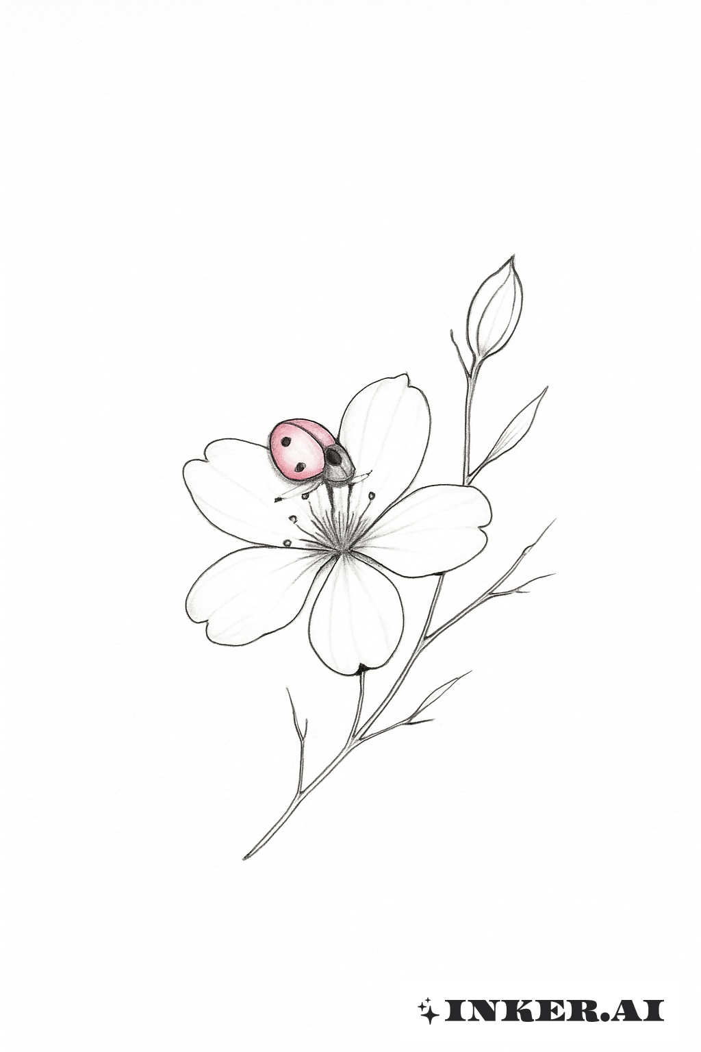 A Single Ladybug On A Cherry Blossom