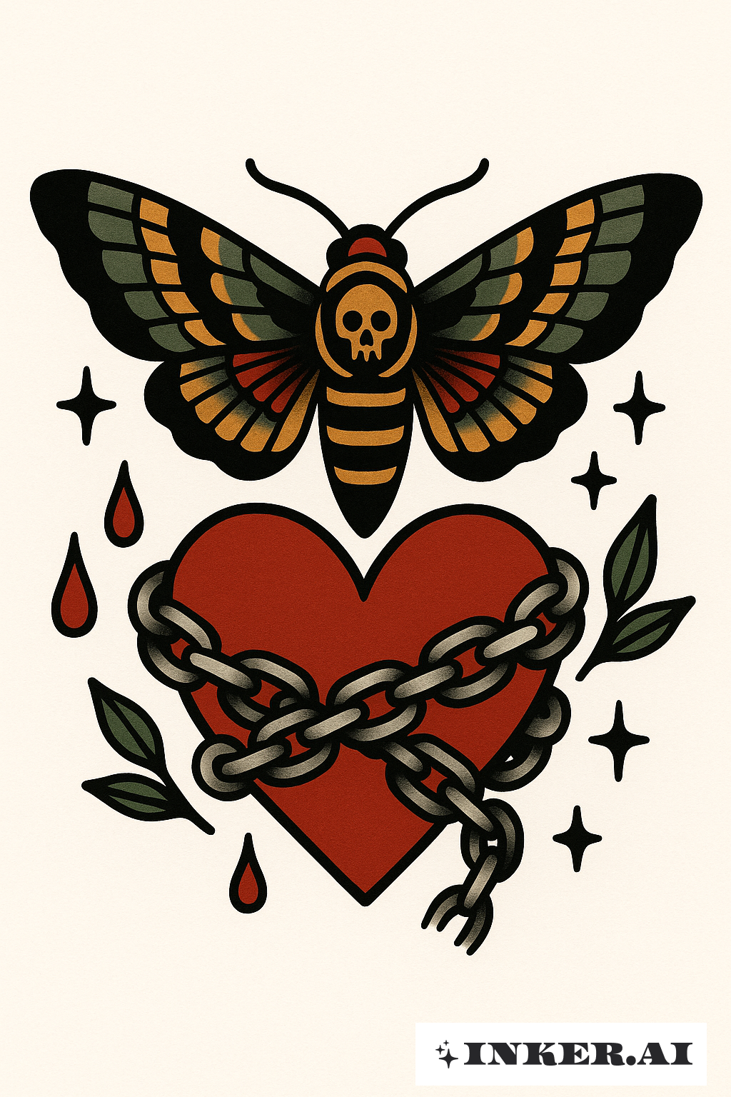 Chained Heart With A Death Moth
