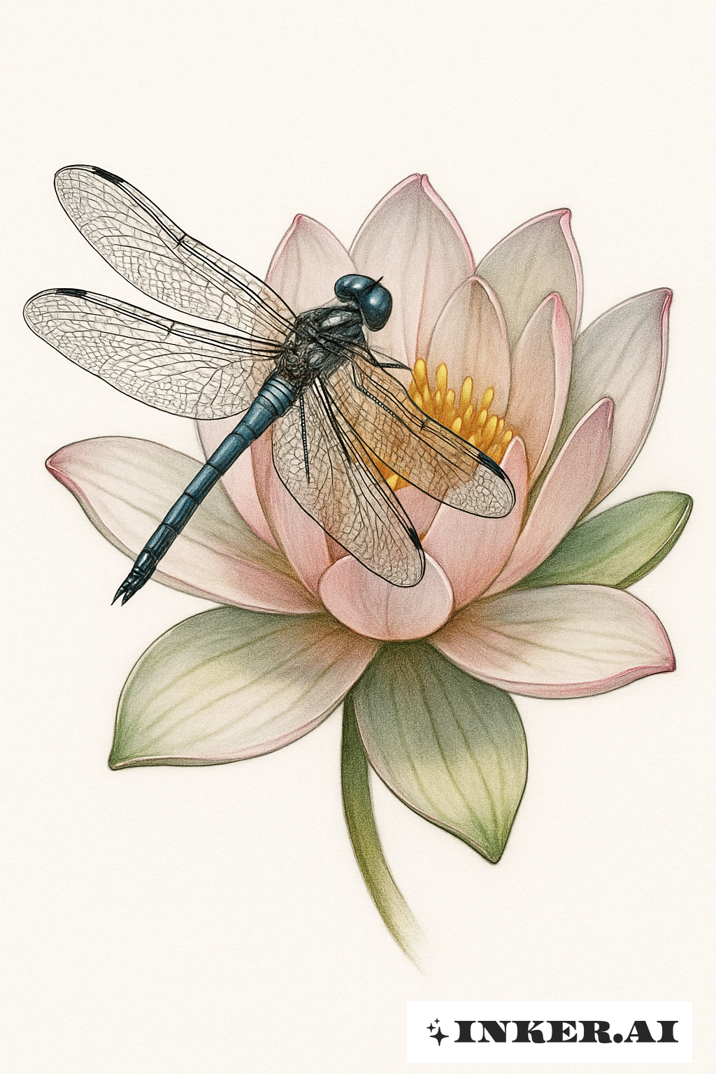 A Life-Like Water Lily And A Resting Dragonfly