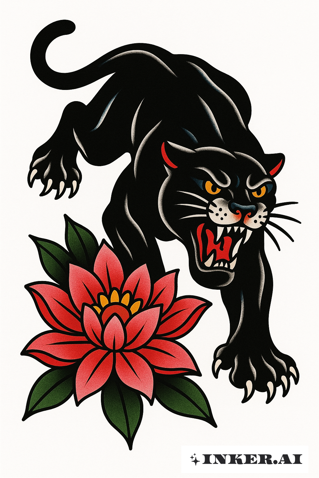 Old School Panther And A Blooming Water Lily