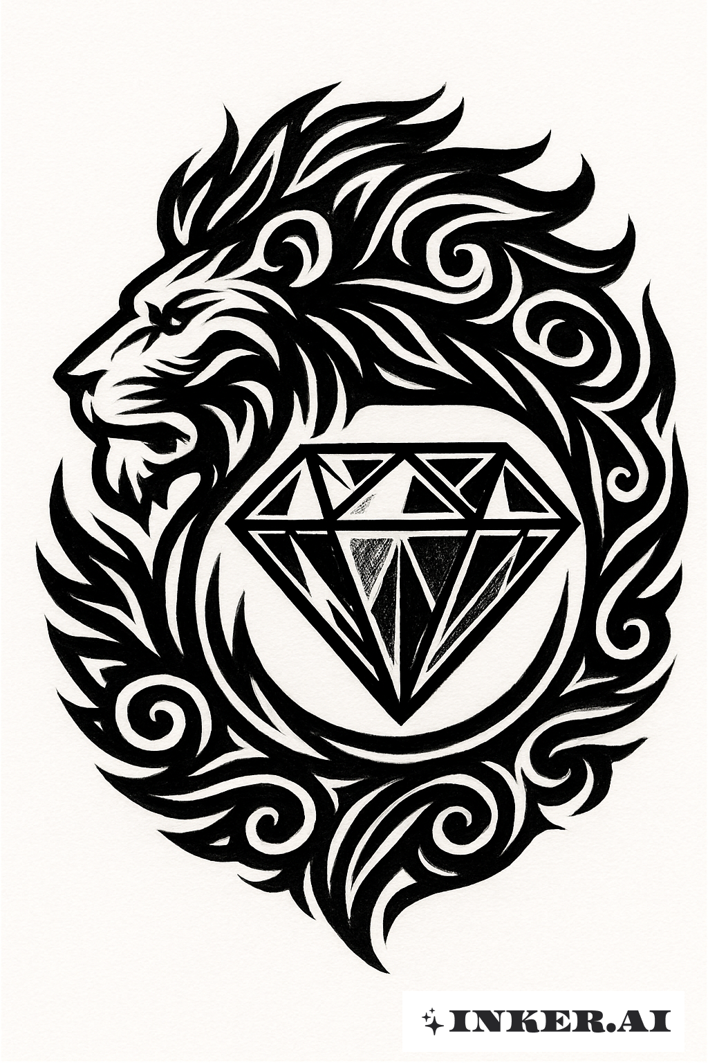 Stylized Lion's Mane Around A Diamond