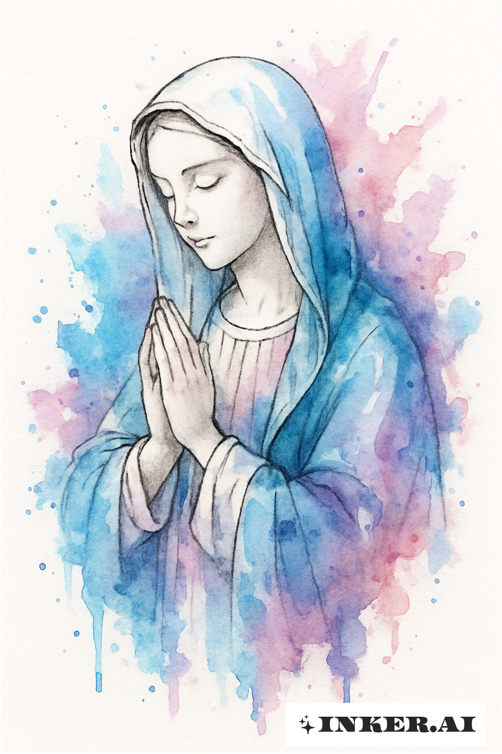Éclat d'Aquarelle de la Vierge Marie en Prière