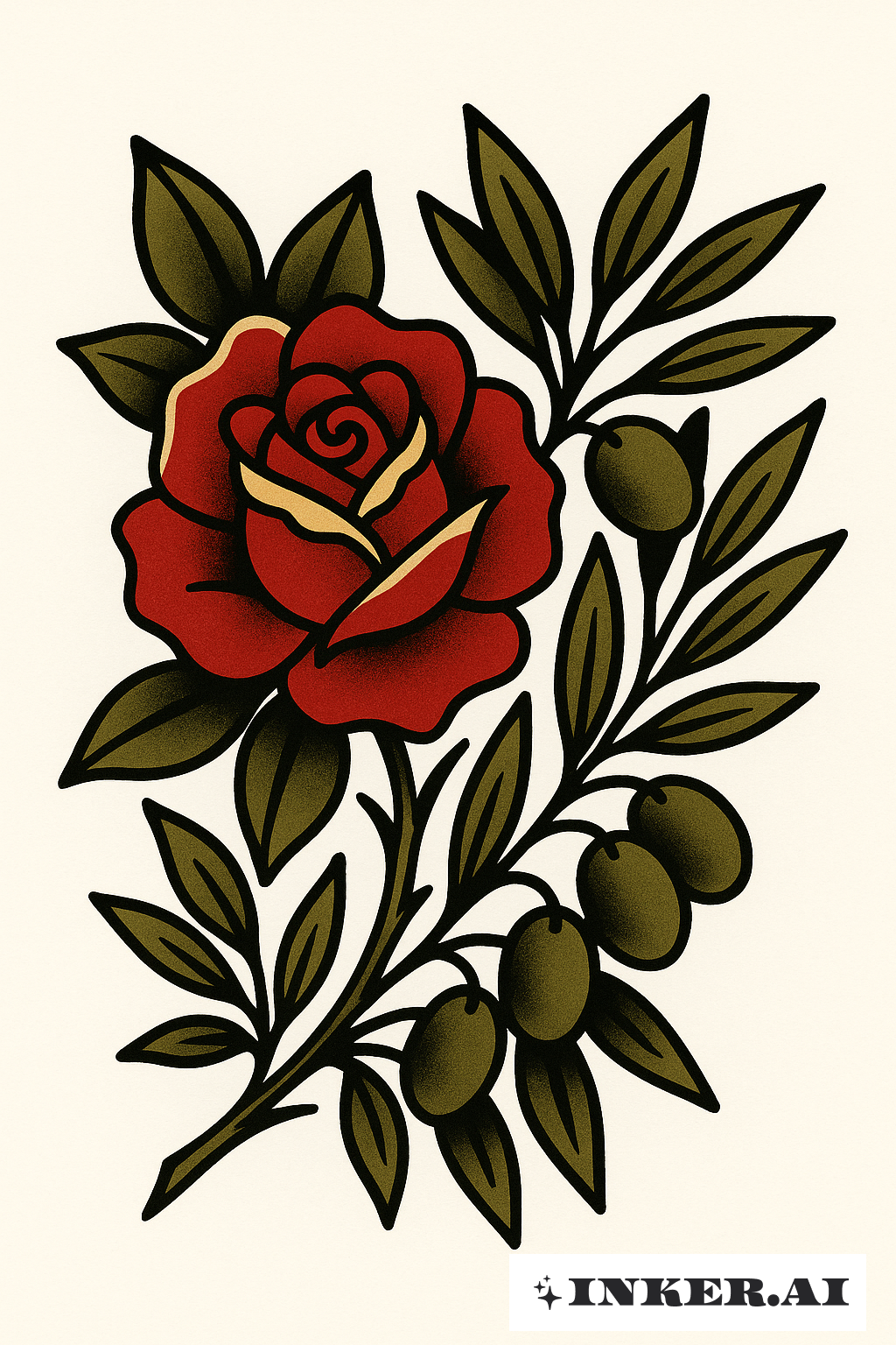 Cacho de Rosa e Ramo de Oliveira