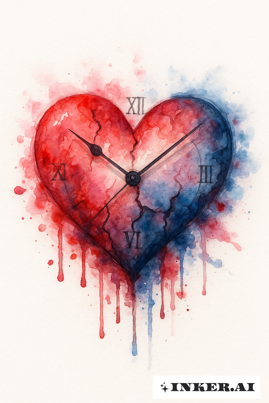 Un Cœur Aquarelle Saignant Comme Une Horloge
